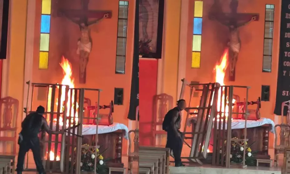 Hombre intenta incendiar iglesia en San Andrés Tuxtla.