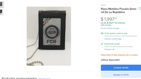 Placa de identificación de la FGR se vende en línea en hasta 2 mil pesos 2