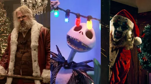 Personajes de peliculas disfrazados con atuendo de navidad poco convencionales cercanos al terror.