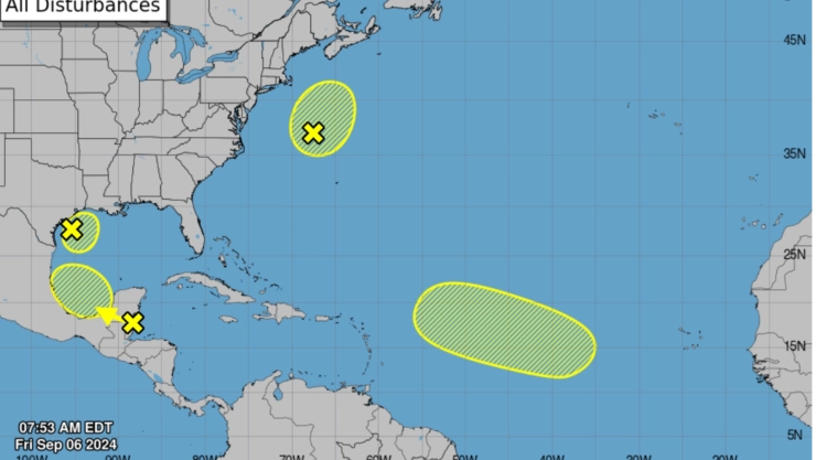 Mapa del NHC sobre perturbaciones en el Atlántico