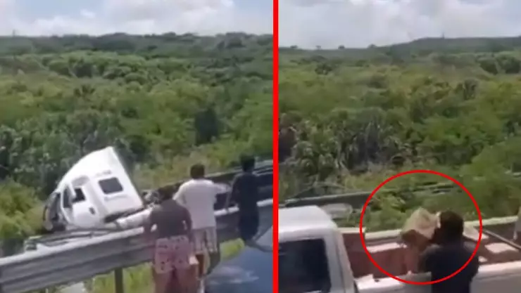Habitantes de comunidad en Oaxaca rapiñan cerveza tras volcadura de camión.- 