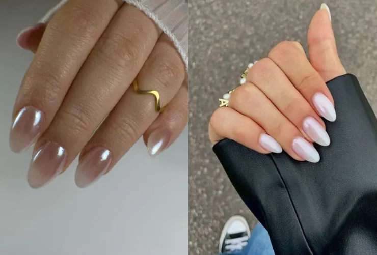 Diseño de uñas corte almendra y nácar
