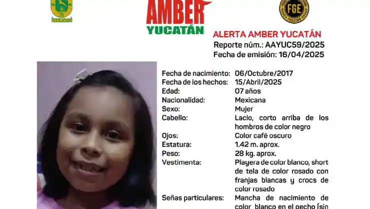 Alerta Amber_ Buscan a Patricia Victoria, una niña de 7 años que desapareció en Yucatán