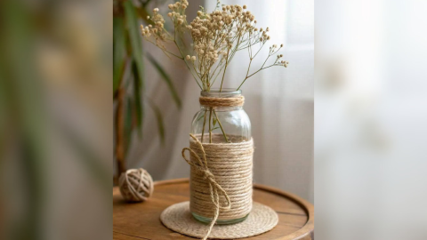 Floreros con frascos vacíos de café