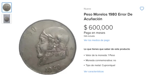 MONEDA 1 PESO MORELOS