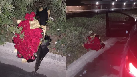 Chofer presencia una infidelidad: una mujer arrojó un ramo de flores para verse con otro