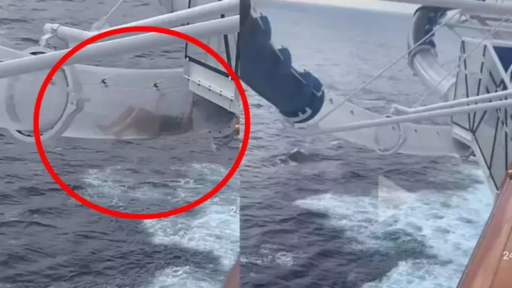 ¡Momento de terror! Así una mujer se queda atrapada en tobogán de crucero; estaba suspendido en el océano