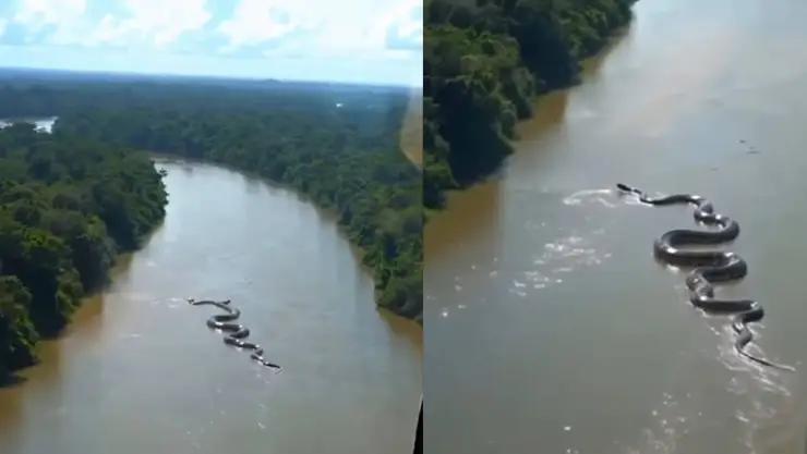 Graban a anaconda enorme en río