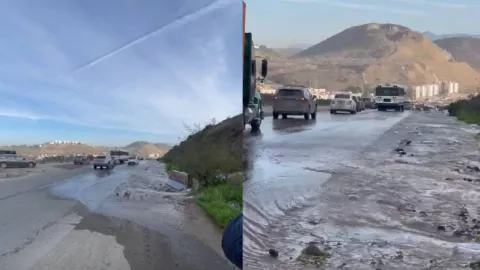 Fuga de agua en bulevar 2000 de Tijuana hoy, 17 de febrero de 2025