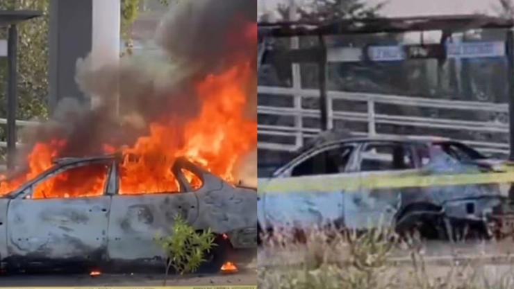Auto calcinado en Periférico de Puebla