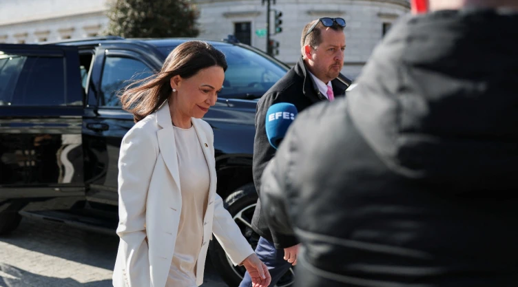 María Corina Machado afuera de la Casa Blanca el 15 de enero de 2026.