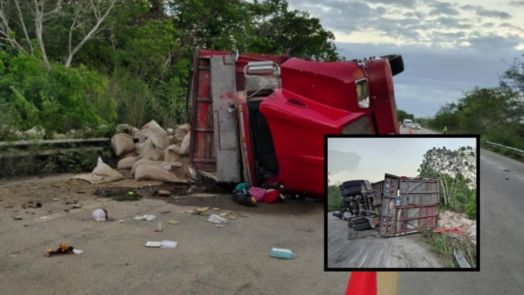 Volcadura en la Tizimín-Mérida deja 4 heridos y daños materiales