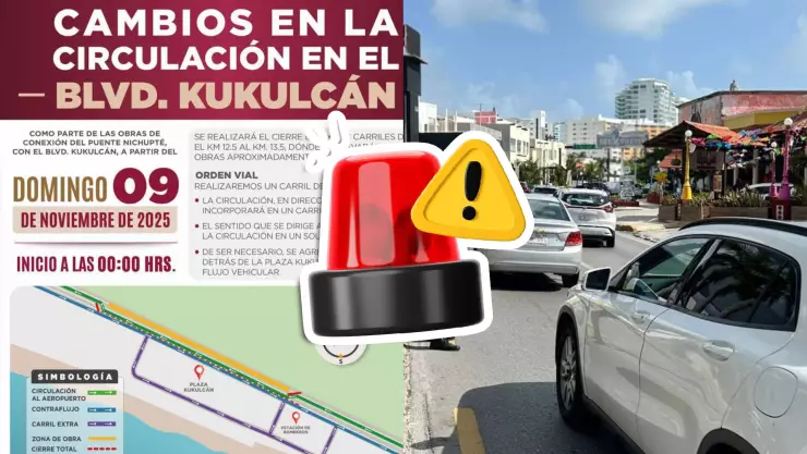 ¡Tráfico en la Zona Hotelera de Cancún! Anuncian cambios en la circulación del Boulevard Kukulcán que durarán 50 días; esto debes saber