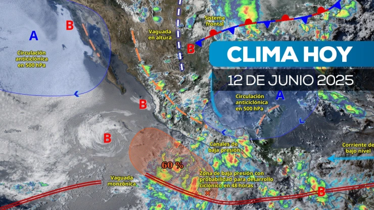 Mapa satelital del cómo estará el clima en México hoy 12 de junio de 2025