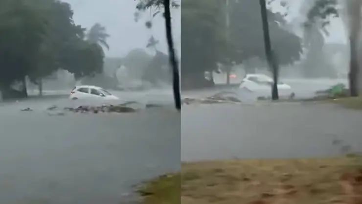 Auto queda atrapado en calle inundada a causa de las fuertes lluvias en Chetumal HOY, miércoles 4 de junio de 2025; VIDEO.jpg