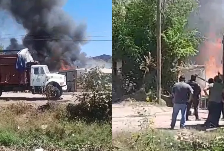 Incendio de tráilers en Aguaruto, Culiacán