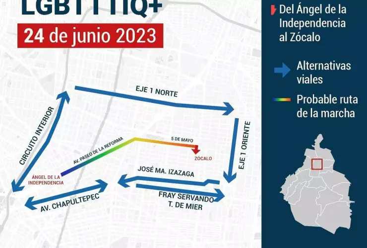 Mapa de las alternativas viales por la Marcha LGBT+ de este sábado 24 de junio
