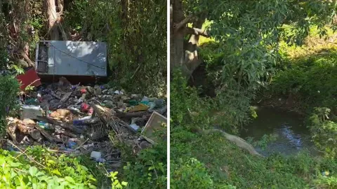 Muebles y refrigeradores obstruyen el arroyo en La Lima, Álamo, tras la crecida del Pantepec