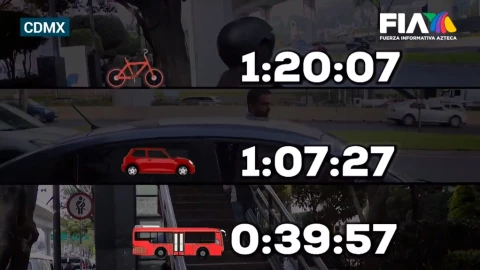 El equipo de Fuerza Informativa Azteca pone a prueba tres medios de transporte muy utilizados en la CDMX: El Metrobús, coche y la bici, los tres desde la plaza Perisur y con destino final en el Parque Hundido.