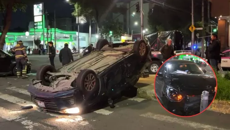 Volcadura en Azcapotzalco: Conductor se pasa el alto y provoca fuerte choque