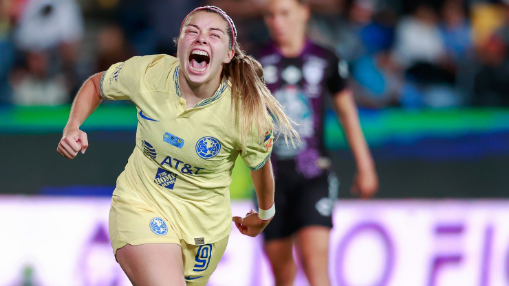 Katty Mart&ntilde;inez festeja gol con Am&eacute;rica Femenil, Final Clausura 2023
