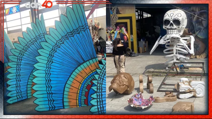 Elaboración de los carros alegóricos para el desfile de Día de Muertos