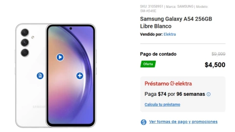 El precio del Samsung Galaxy A54 a 50% de desciento en Elektra