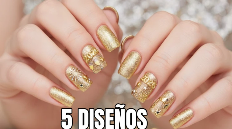5 diseños de uñas para Año Nuevo con dorado que puedes usar en cortas: son elegantes y muy bonitas