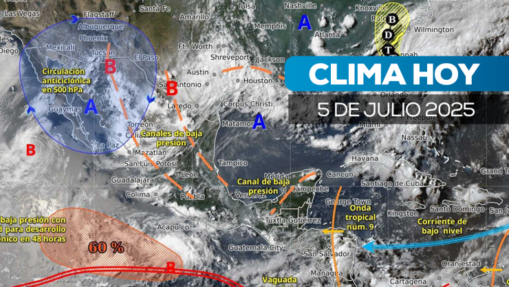 Reporte del Servicio Meteorológico Nacional del clima en México este sábado 5 de julio de 2025.