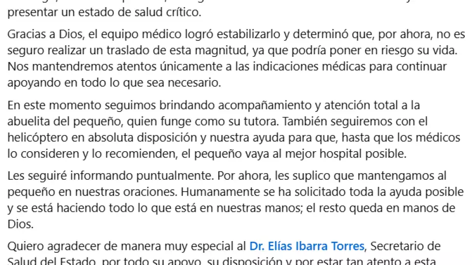estado de salud menor accidente en Zamora