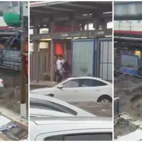Rescatan a madre e hija atrapadas en auto tras inundación en Acapulco.