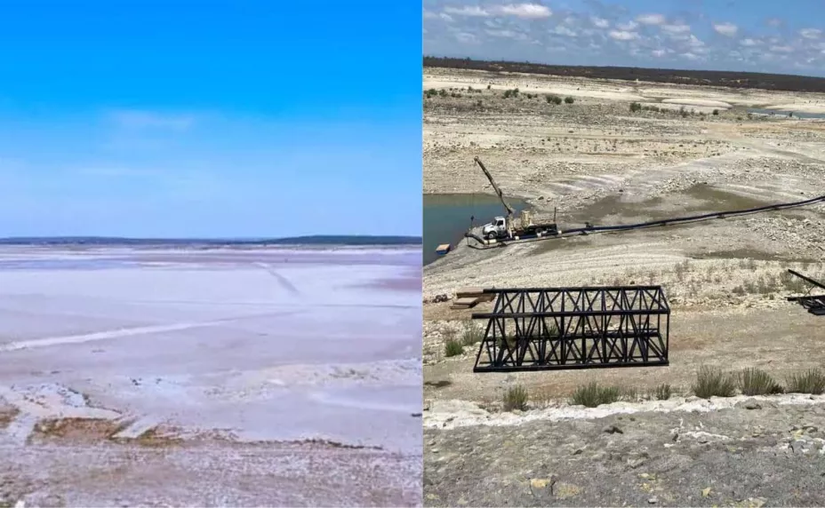Sin agua, ya se secó la presa Cerro Prieto en Nuevo León, México.
