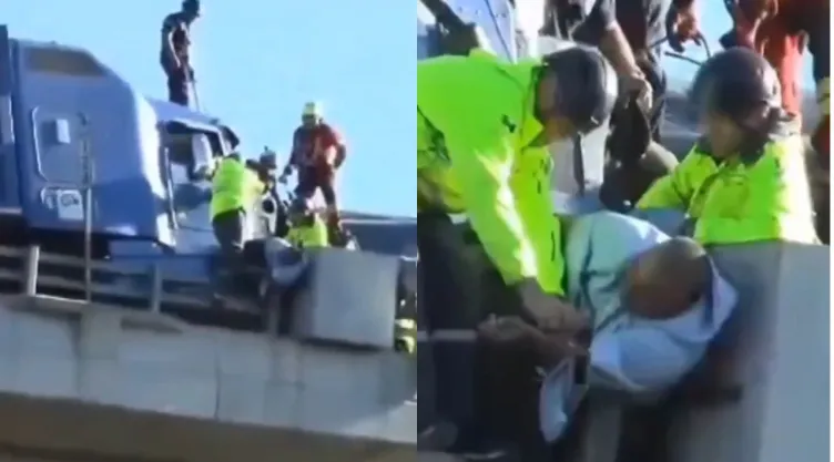 VIDEO: Hombre queda prensado en puente de la México-Puebla tras chocar tráiler
