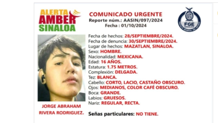 ALERTA AMBER emitida para encontrar a Jorge Abraham Rivera Rodríguez.