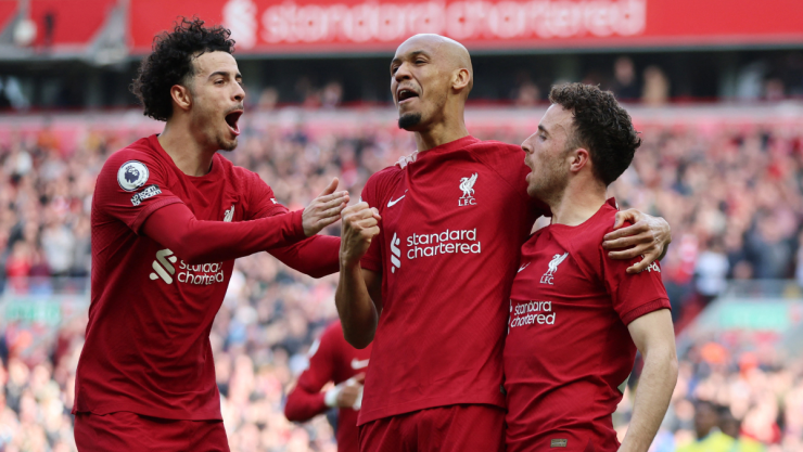 Festejo del Liverpool por gol de Diogo Jota