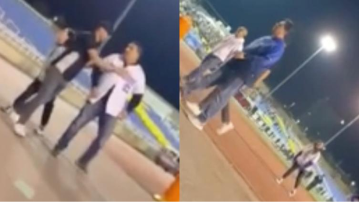 Pelea entre aficionados.