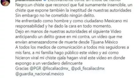 Platanito reacciona a amenazas de muerte.