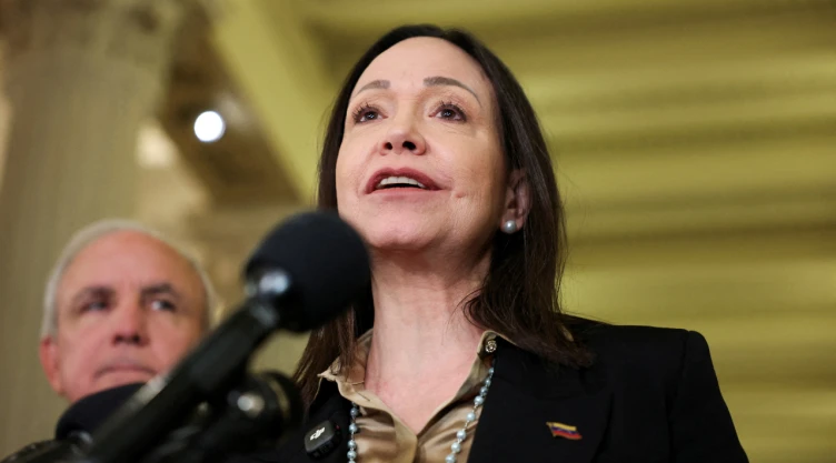 La líder opositora venezolana María Corina Machado habla durante una conferencia de prensa en el Capitolio, en Washington, DC, EE. UU., el 20 de enero de 2026
