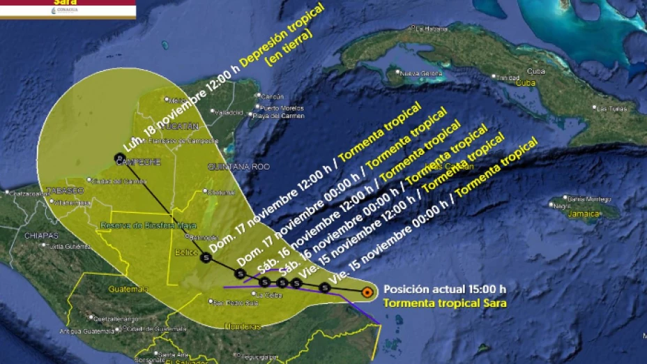 Tormenta Tropical Sara trayectoria