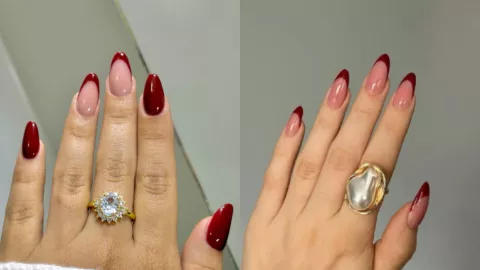 uñas color vino en punta francesa