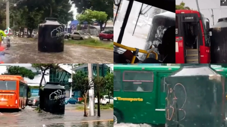 Tinaco Rotoplas navega Guadalajara Jalisco Lluvias