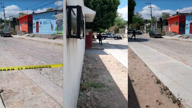 Tres fotos de un vecindario con una patrulla de policía.