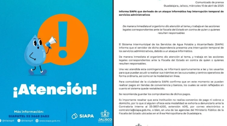 Ataque cibernético al SIAPA deja sin página web y pagos en línea en Guadalajara