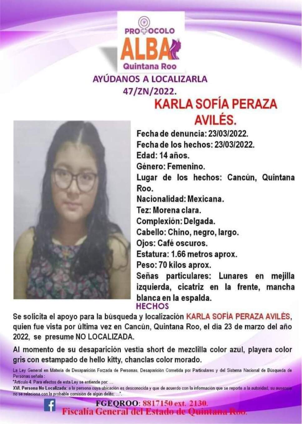 ¿La has visto Buscan a Karla Sofía Peraza Avilés