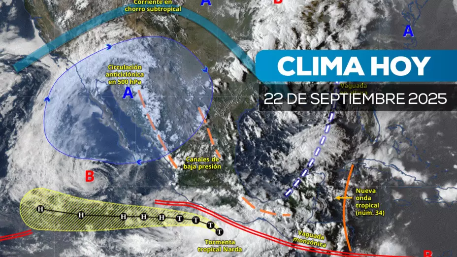 Imagen satelital de cómo estará el clima en México este 22 de septiembre de 2025.