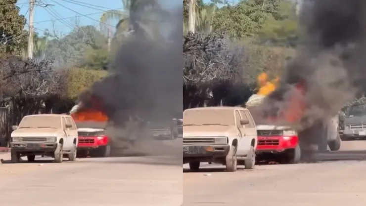 Se incendia camioneta con cilindros de gas en el ejido Mochis, Ahome