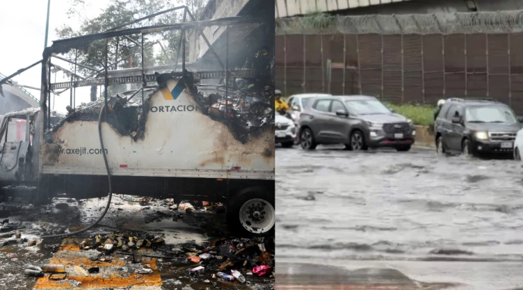 ¡Vandalizan e incendian camión! Un grupo de manifestantes bloqueó el acceso al Campo Militar número 1