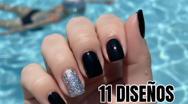 11 diseños de uñas negras con brillos para usar en natación o cualquier otro deporte: duran mucho