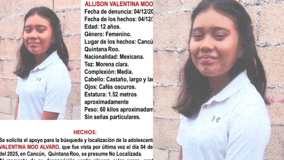 Alerta AMBER en Cancún: Buscan a Allison Valentina Moo Álvaro, menor de 12 años de edad; esto se sabe de su desaparición