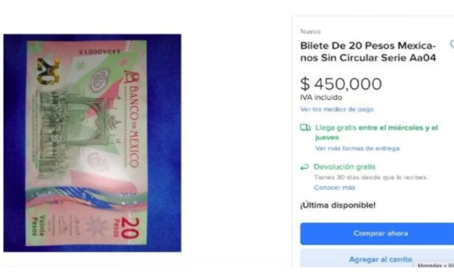 Ofrecen 450 mil pesos al propietario de este billete de 20 pesos